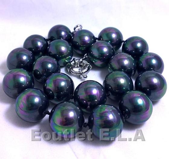 HUGE 20MM BLACK SHELL PEARLS NECKLACE